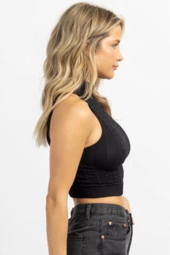 DYNAMIC FASHION NEW ARRIVALS BLACK JACQUARD HIGHNECK SLEEVELESS TANK