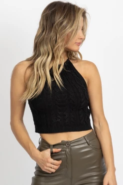 PAPERMOON NEW ARRIVALS BLACK KNIT BACKLESS SELF-TIE CROP 13 PAPERMOON NEW ARRIVALS BLACK KNIT BACKLESS SELF-TIE CROP