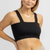 THE FREE YOGA BLACK SQUARENECK KNIT CROP TANK