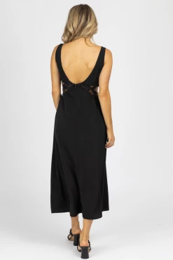 EDIT BY NINE BLACK LACE TRIM CUTOUT MIDI DRESS