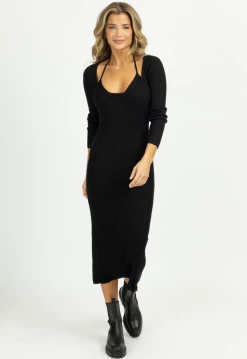MABLE BLACK KNIT LAYERED BRA MIDI DRESS SET NEW ARRIVALS