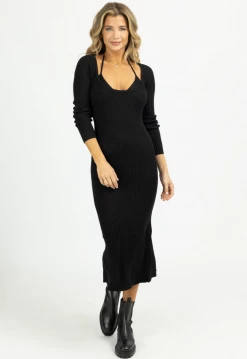 MABLE BLACK KNIT LAYERED BRA MIDI DRESS SET NEW ARRIVALS