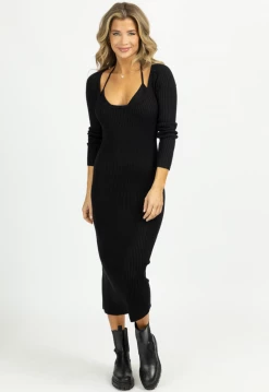 MABLE BLACK KNIT LAYERED BRA MIDI DRESS SET NEW ARRIVALS
