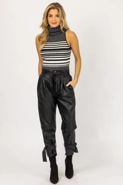 VENTI6 CLOTHING LEATHER PLEATED ANKLE TIE PANTS