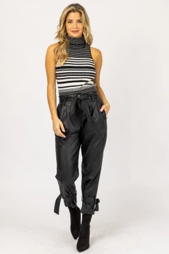 VENTI6 CLOTHING LEATHER PLEATED ANKLE TIE PANTS