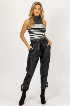 VENTI6 CLOTHING LEATHER PLEATED ANKLE TIE PANTS