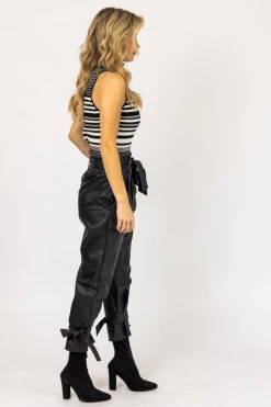 VENTI6 CLOTHING LEATHER PLEATED ANKLE TIE PANTS