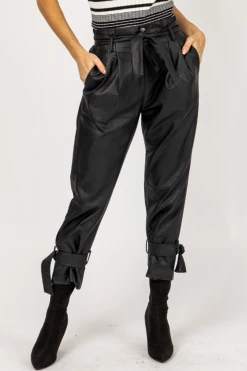 VENTI6 CLOTHING LEATHER PLEATED ANKLE TIE PANTS