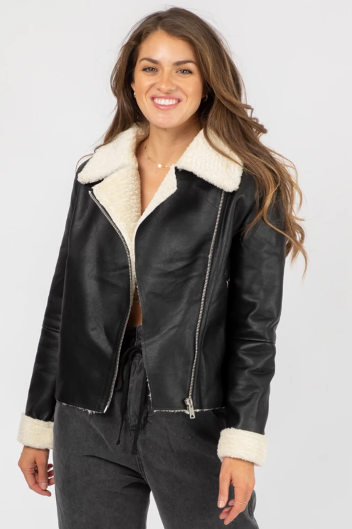 LOVE TREE BLACK LEATHER SHERPA JACKET 2 LOVE TREE BLACK LEATHER SHERPA JACKET