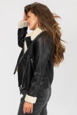 LOVE TREE BLACK LEATHER SHERPA JACKET 9 LOVE TREE BLACK LEATHER SHERPA JACKET