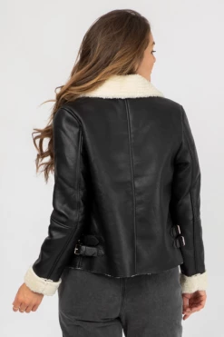 LOVE TREE BLACK LEATHER SHERPA JACKET 8 LOVE TREE BLACK LEATHER SHERPA JACKET