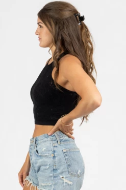 DYNAMIC FASHION BLACK MESH PATTERN CROP TANK CLOTHING