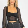 EMORY PARK BLACK MESH SQUARE NECK CROP CLOTHING