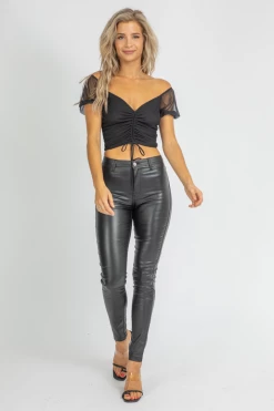 EMORY PARK MIDNIGHT MESH RUCHED CROP CLOTHING