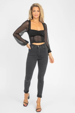 EMORY PARK BLACK MESH SQUARE NECK CROP CLOTHING