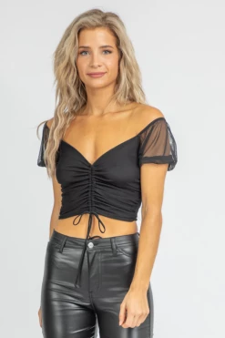 EMORY PARK MIDNIGHT MESH RUCHED CROP CLOTHING