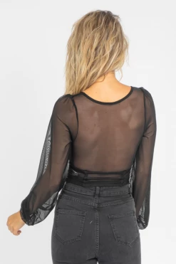 EMORY PARK BLACK MESH SQUARE NECK CROP CLOTHING