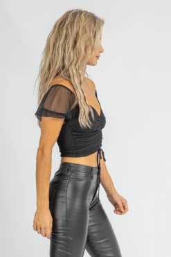 EMORY PARK MIDNIGHT MESH RUCHED CROP CLOTHING