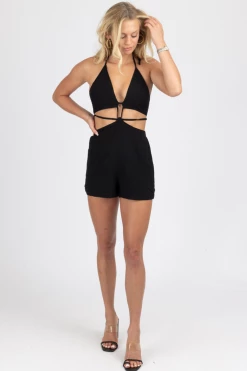 ENDLESS BLU NEW ARRIVALS BLACK MULTI-WAY CUTOUT TIE ROMPER