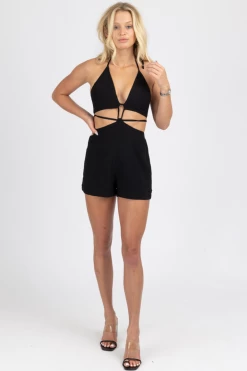 ENDLESS BLU NEW ARRIVALS BLACK MULTI-WAY CUTOUT TIE ROMPER