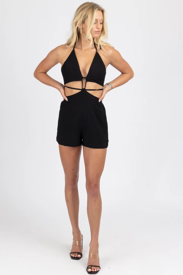 ENDLESS BLU NEW ARRIVALS BLACK MULTI-WAY CUTOUT TIE ROMPER 3 ENDLESS BLU NEW ARRIVALS BLACK MULTI-WAY CUTOUT TIE ROMPER