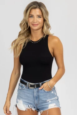 DYNAMIC FASHION BEST SELLERS BLACK MUSCLE TANK RIBBED BODYSUIT *BACK IN STOCK*