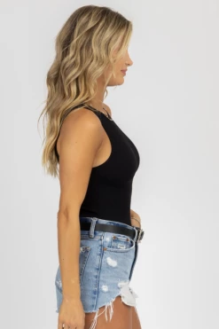 DYNAMIC FASHION BEST SELLERS BLACK MUSCLE TANK RIBBED BODYSUIT *BACK IN STOCK*