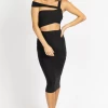 LOVELY DAY BLACK CROSS-STRAP CUTOUT MIDI DRESS