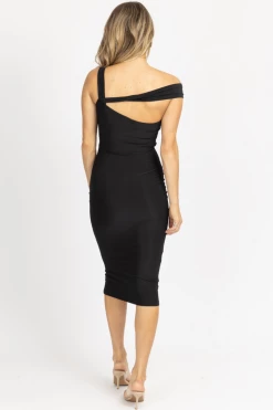 LOVELY DAY BLACK CROSS-STRAP CUTOUT MIDI DRESS