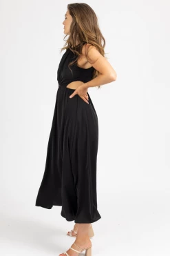 STYLE U BLACK O-RING OPEN SIDE MIDI DRESS CLOTHING