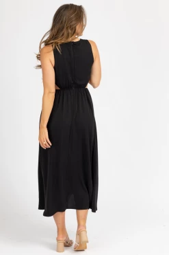 STYLE U BLACK O-RING OPEN SIDE MIDI DRESS CLOTHING