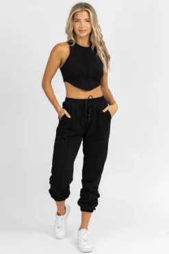 NO VACANCY CLOTHING BLACK OUTSEAM FRENCH TERRY JOGGER SET