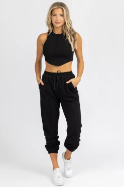 NO VACANCY CLOTHING BLACK OUTSEAM FRENCH TERRY JOGGER SET
