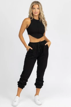 NO VACANCY CLOTHING BLACK OUTSEAM FRENCH TERRY JOGGER SET
