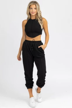 NO VACANCY CLOTHING BLACK OUTSEAM FRENCH TERRY JOGGER SET