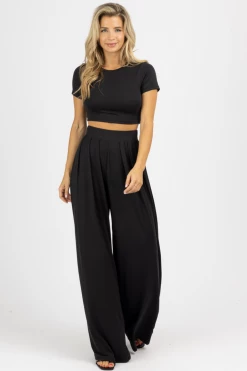 LA VIDA BUTTER SOFT BLACK CROP PALAZZO PANT SET *BACK IN STOCK* BEST SELLERS