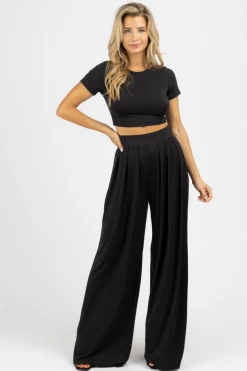 LA VIDA BUTTER SOFT BLACK CROP PALAZZO PANT SET *BACK IN STOCK* BEST SELLERS