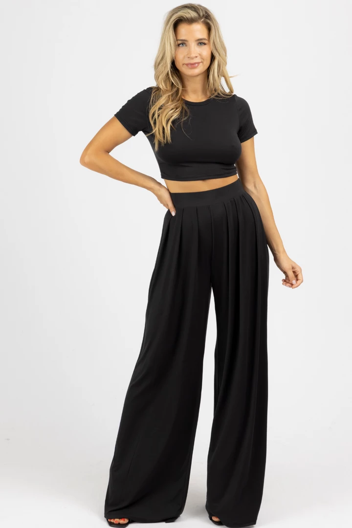 LA VIDA BUTTER SOFT BLACK CROP PALAZZO PANT SET *BACK IN STOCK* BEST SELLERS 1 LA VIDA BUTTER SOFT BLACK CROP PALAZZO PANT SET *BACK IN STOCK* BEST SELLERS