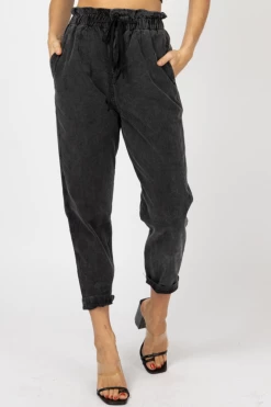 TREND NOTES BLACK PAPERBAG DRAWSTRING PANTS CLOTHING