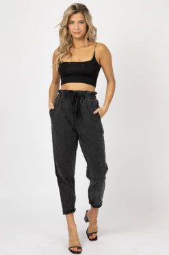 TREND NOTES BLACK PAPERBAG DRAWSTRING PANTS CLOTHING