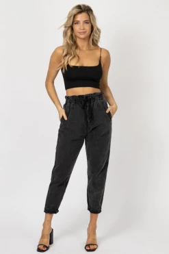 TREND NOTES BLACK PAPERBAG DRAWSTRING PANTS CLOTHING