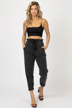 TREND NOTES BLACK PAPERBAG DRAWSTRING PANTS CLOTHING