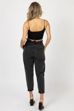 TREND NOTES BLACK PAPERBAG DRAWSTRING PANTS CLOTHING