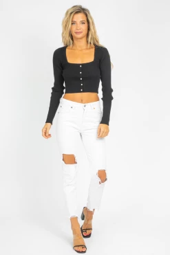 BLUE BLUSH CLOTHING PEARL BUTTON KNIT TOP