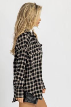 OLIVACEOUS BLACK PLAID RELAXED BUTTONDOWN CLOTHING
