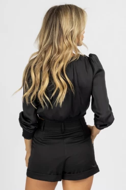 RESET BY JANE SATIN PUFF SLEEVE O-RING BLOUSE CLOTHING