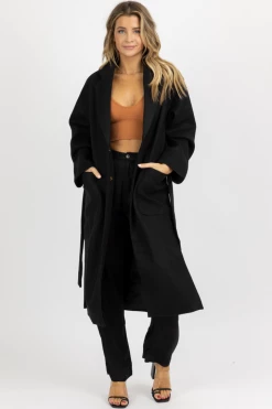 FORE COLLECTION BLACK OVERSIZE BELTED TRENCH COAT NEW ARRIVALS