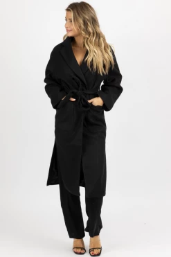 FORE COLLECTION BLACK OVERSIZE BELTED TRENCH COAT NEW ARRIVALS