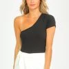 LE LIS BLACK RIBBED ONE SHOULDER BODYSUIT CLOTHING