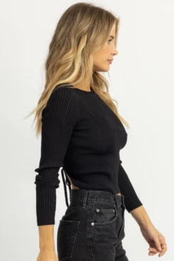 LUSH BLACK RIBBED BUSTIER LACE BACK TOP
